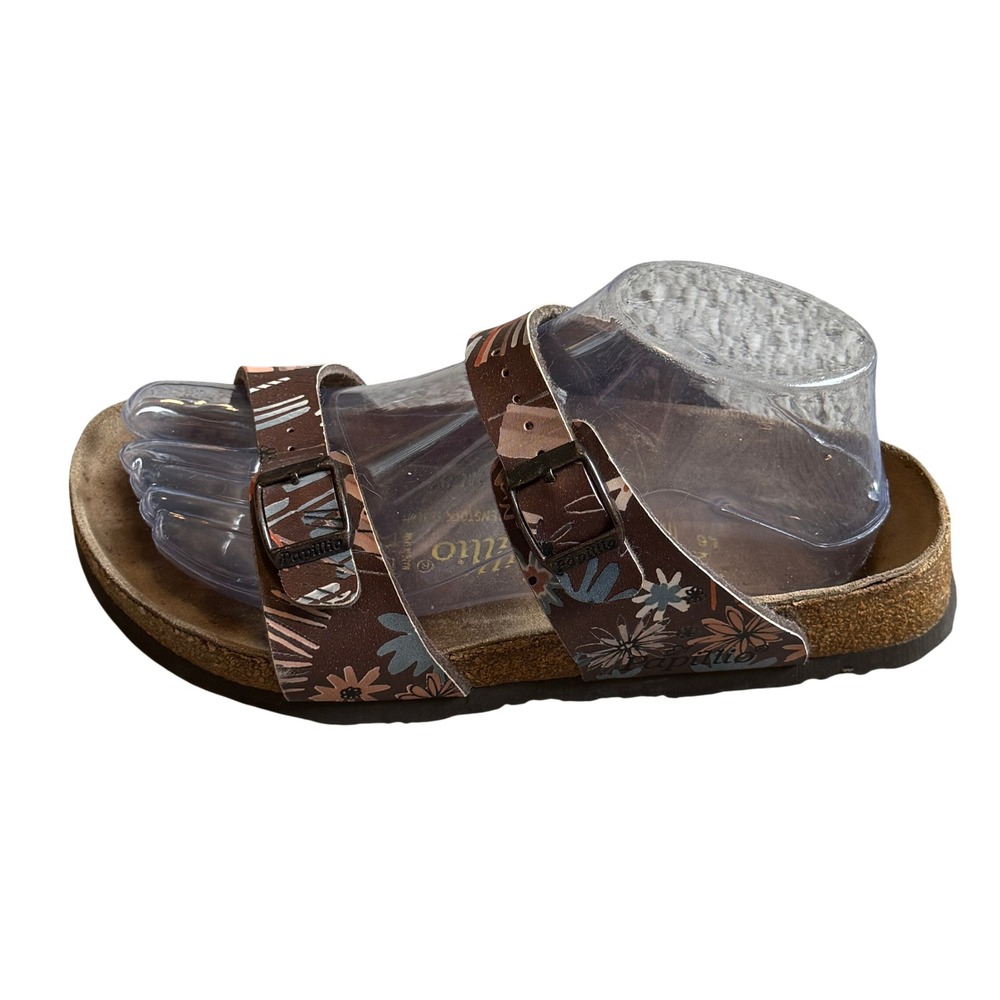 Papillio Birkenstock Arizona Sandals Brown Floral Print Slide 37 L6 M4 Spain - Picture 4 of 7